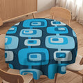 Mid Century Boho Round Tablecloth, Blue Mid Century Modern Art Abstract Geometric Pattern Retro Vintage Style Tablecloth for Home Party Dining Room Kitchen Decor 50Inch(127cm)