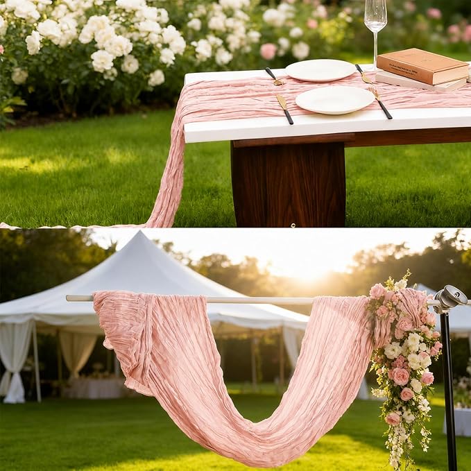6 Pack Dusty Pink Cheesecloth Table Runner 22x120 Inch Gauze Table Runners | - Image 4