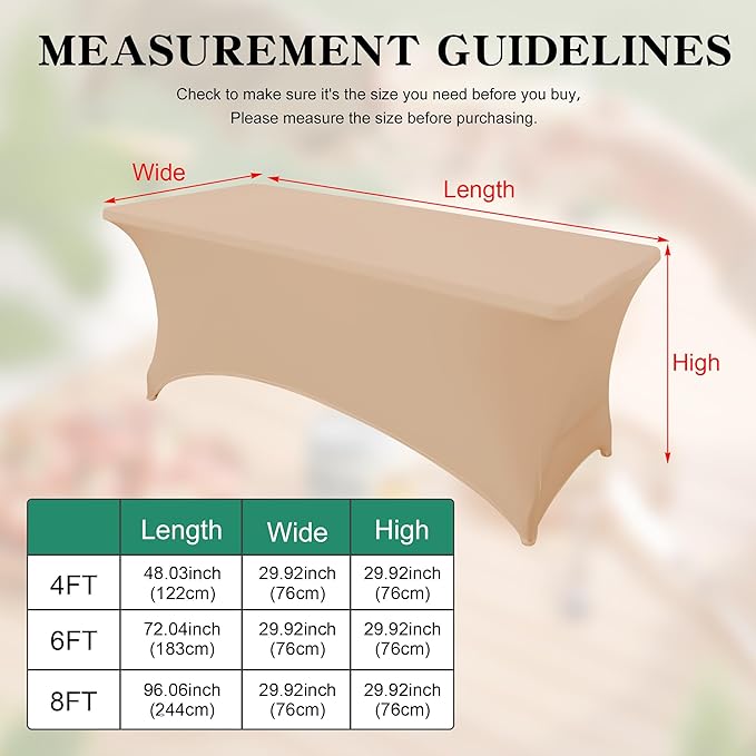 2Pack 4FT Table Cloth for Rectangular Fitted Events Stretch Champagne Table Covers Washable Spandex Tablecloth Protector for Party, Wedding, Cocktail, Banquet, Festival