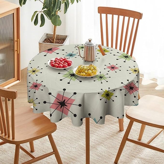 Retro Mid Century Round Tablecloth, Vintage Modern Colorful Abstract Geometric Art Bohemian Tablecloth for Home Party Dining Room Kitchen Decor 36Inch(90cm)
