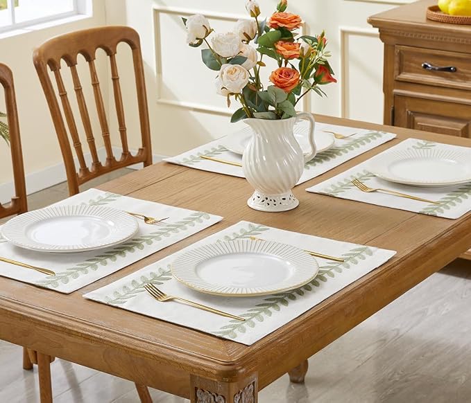 Wracra Embroidered Place Mats, Sage Green Rustic Placemats Set of 6 | Macrame - Image 5