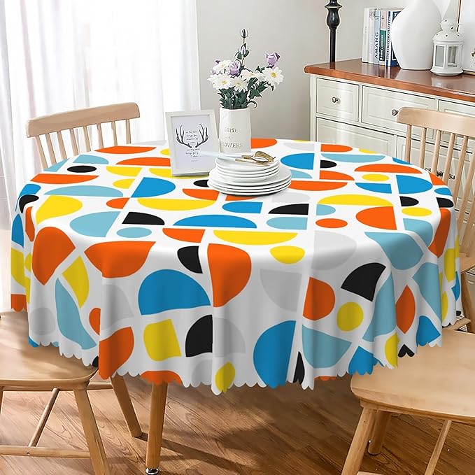 Laeacco 70 Inch Geometric Round Tablecloth Colorful Sector Circular Pattern Modern Abstract Art Print Table Cloth Washable Waterproof Wrinkle Free Table Cover for Kitchen Dining Picnic Party Decor