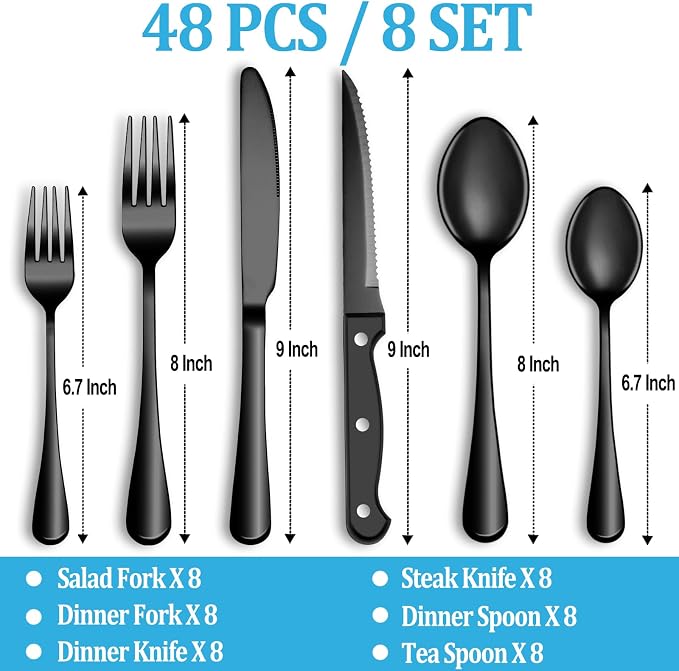 48 Pcs Black Silverware Set - Image 2