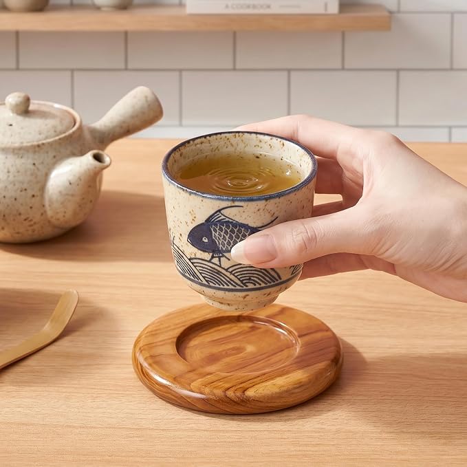 Japanese Tea Cups Set, 6 OZ Small Ceramic Teacups, Mate Mug | Set of 4 Unique - Image 6