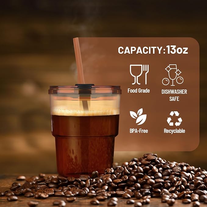 Luxfuel 13 oz Glass Cups with Lids and Straws Reusable Iced Coffee Tumbler | - Image 5