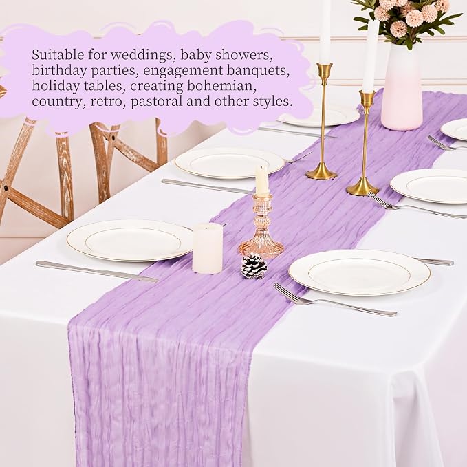 4 Pack Lavender Table Runner 17 x 108inch Cheesecloth Table Runner Boho Gauze - Image 6