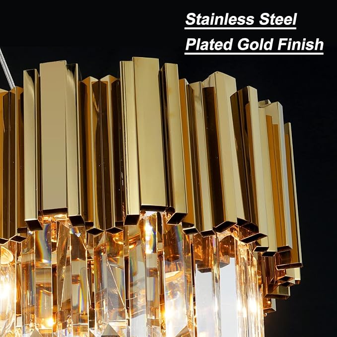 L51.2 Gold Rectangle Crystal Chandelier for Dining Room Modern Luxury Linear Light Fixture for Kitchen Island Contemporary Pendant Ceiling Light Oval Raindrop Chandelier Lighting 19-Light