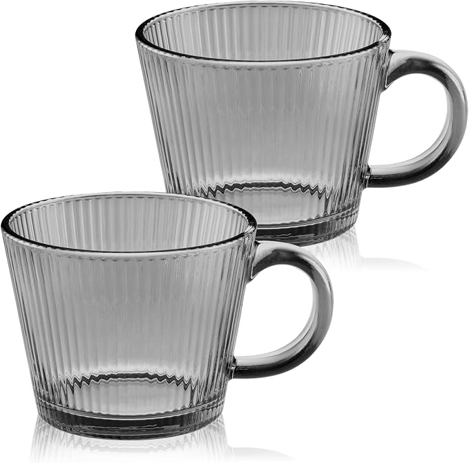 13oz Vintage Coffee Mugs 2 pack Striped Glass Tea Cups by Unknown