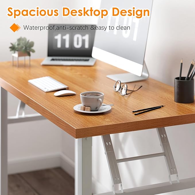 Need 39.4 inch Computer Desk for Small Space Small Folding Table Small Writing Desk Compact Desk Foldable Desk with BIFMA Certification, No Install Needed, Teak White AC5-100-BW