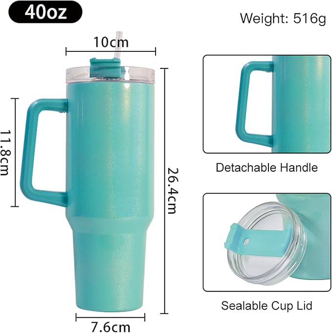 40 oz Sublimation Dazzle-Colour Tumbler with Handle Lid and Straw 20 Pack Stainless Steel Double Wall Vacuum Insulated Cup Tumblers Bulk Sublimation Blank Cupholder Friendly Mixed Colors