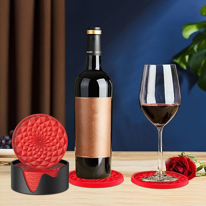 Cup Coasters Set of 6 with Holders Drink Coasters, Table Cup Mat, for Hot or Cold Drinks Thickened, Non-Slip, Non-Stick, Deep Tray Green