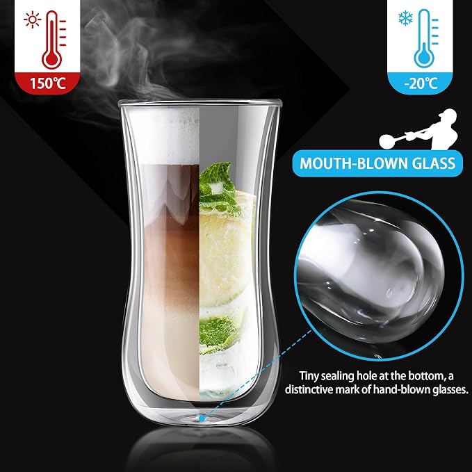 Joeyan Glass Double Walled Beer Drinking Glasses Tumbler, Double Layer Tall - Image 4