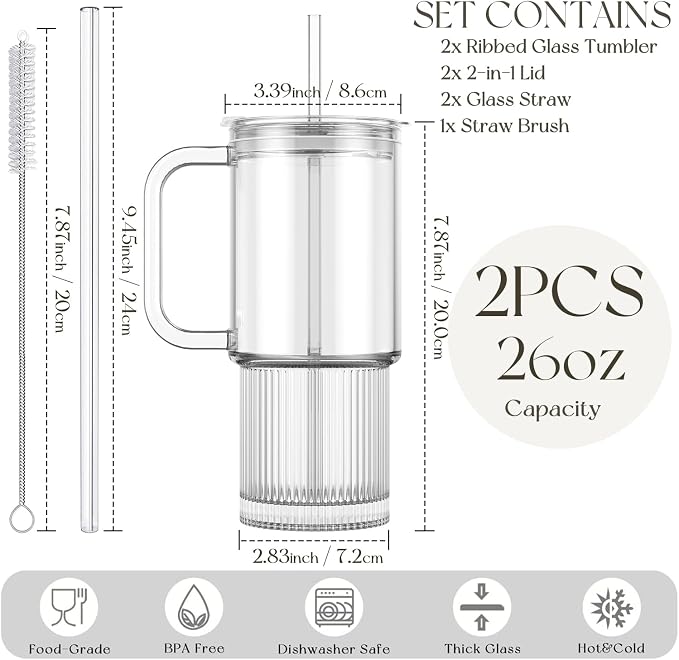 KEMORELA 24oz Ribbed Glass Tumbler - Image 3