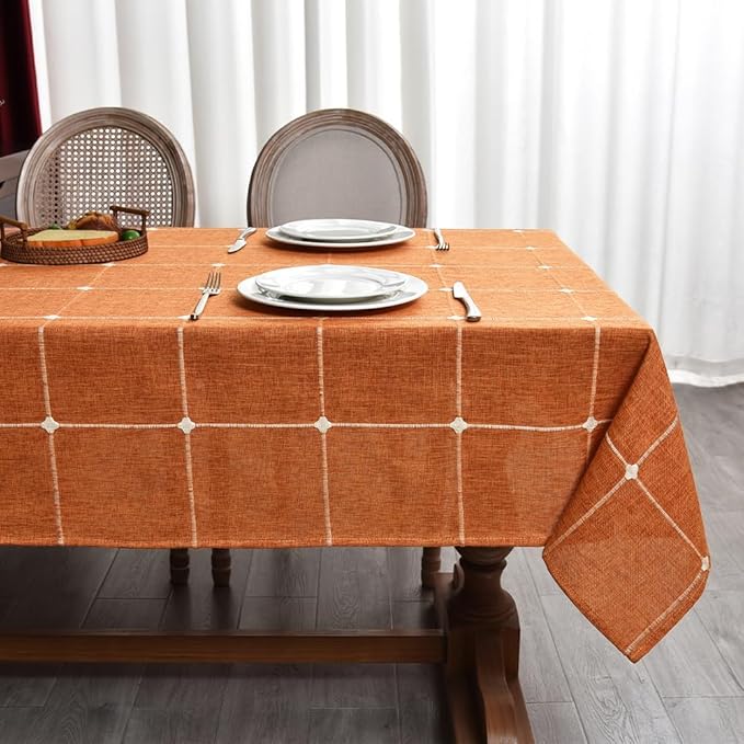 Zobesta Linen Table Cloth Rectangle Tables 60 x 84 Inch, Orange Linen Tablecloth Rectangle Washable Farmhouse Soft Boho Tablecloth for Outdoor, Party, Holiday, Picnic, Dining