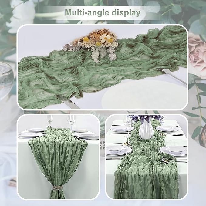 1 Pack Sage Green Cheesecloth Table Runner 35x120 Inch 10Ft Rustic Gauze Cheese - Image 5