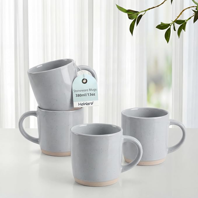 HaWare 13OZ Coffee Mugs Set of 4, Stoneware Coffee Cups by HaWare