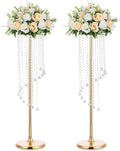 Nuptio Wedding Centerpieces Gold Vases: 2 Pcs 35.4in Tall Crystal Flower Vase Metal Flowers Stand for Party Tables Decorations - Elegant Bulk Weddings Decoration Table Chandelier Centerpiece Stands