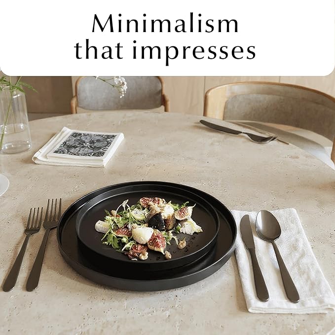 MIAMIO – Ceramic Dinner Plates Set for 4 People/Ceramic Dinnerware 4-Piece, Modern Stoneware, Dishwasher & Microwave Safe – Luxe Collection (Black, 8 Inch)