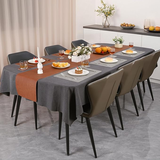Myir JUN Reversible Vinyl Placemats Set of 8, Faux Leather Place Mats Dual Sided Waterproof Wipeable, Heat-Resistant Table Mats for Kitchen Dining Indoor Outdoor (12" x 17", Light Gray Reddish Brown)