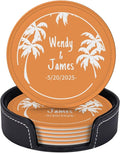 Personalized Drink Coasters, Customized Coasters Set of 6, Custom Coster 6 Pack with Name and Date, Gift for Christmas/Valentine’s Day/Wedding, Luxury Leather Gift Set, Custom Gift Bar Counter