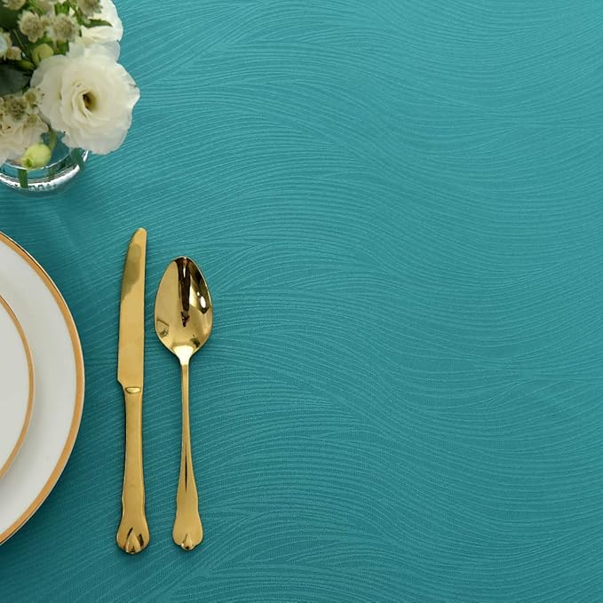 maxmill Jacquard Tablecloth Swirl Design Spillproof Wrinkle Free Water Resistant Heavy Weight Soft Table Cloth Decorative Fabric Table Cover for Outdoor and Indoor Use Square 52 x 52 Inch Teal
