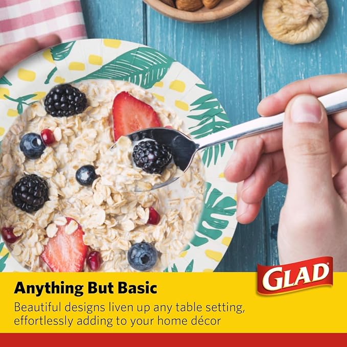 Glad Round Disposable Paper Bowls, Palm Leaves, 16 Oz, soak-proof and - Image 4