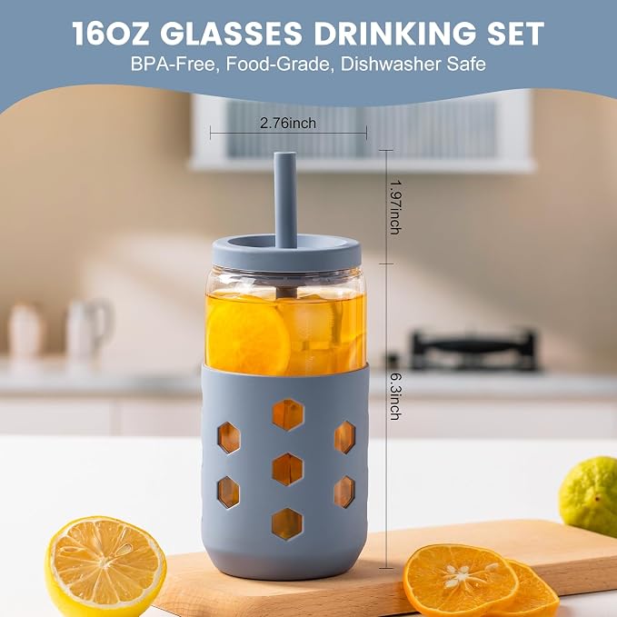 Mrsdry 16 oz Glass Cups with Lids and Straws - Image 4
