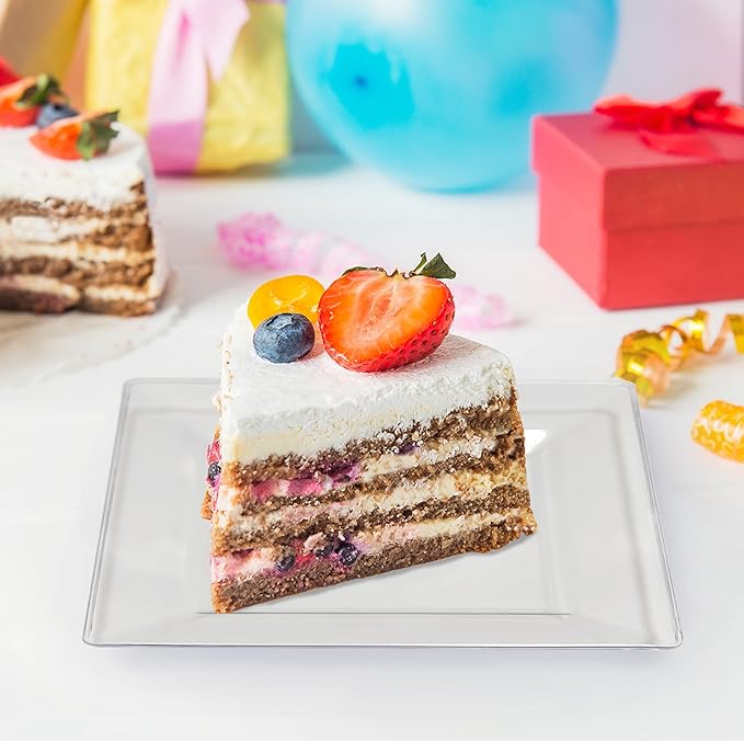 50PCS Square Plastic Plates-4.5 inch Disposable Dessert Plates- Premium Hard Square Small Appetizer Plates for Party/Birthday/Wedding & All Occasions (Clear)