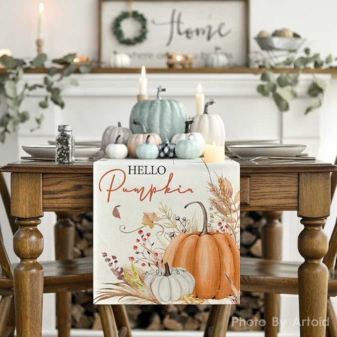 Artoid Mode 210 GSM Fall Table Runner 13x48 Inch Home Party Decor | Hello - Image 2