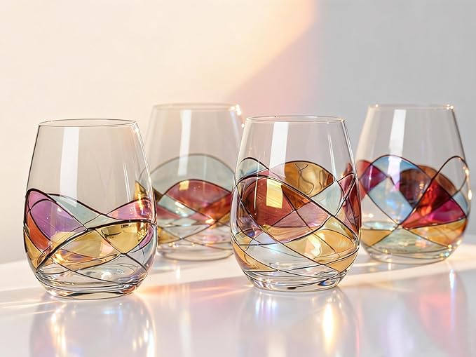 Painted Wine Glasses for Red or White Wine (Set of 2), 18-Ounces, Large Wine Glasses for Cabernet, Pinot Noir, Burgundy, Bordeaux (Painted)