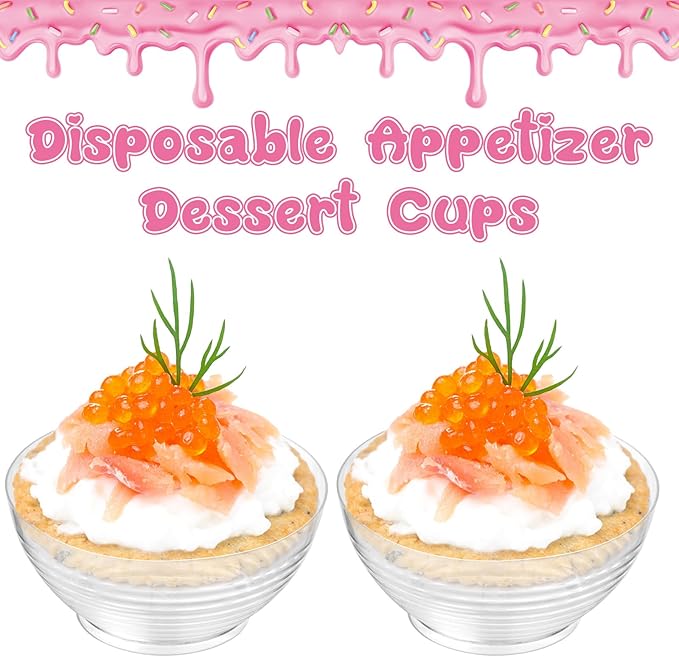 50 Pcs 3 oz Mini Clear Plastic Bowls, Disposable Plastic Dipping Spices Sauce Bowls for Fruit, Dips, Appetizers, Snacks, Weddings, Catering, Home or Event Party Supplies