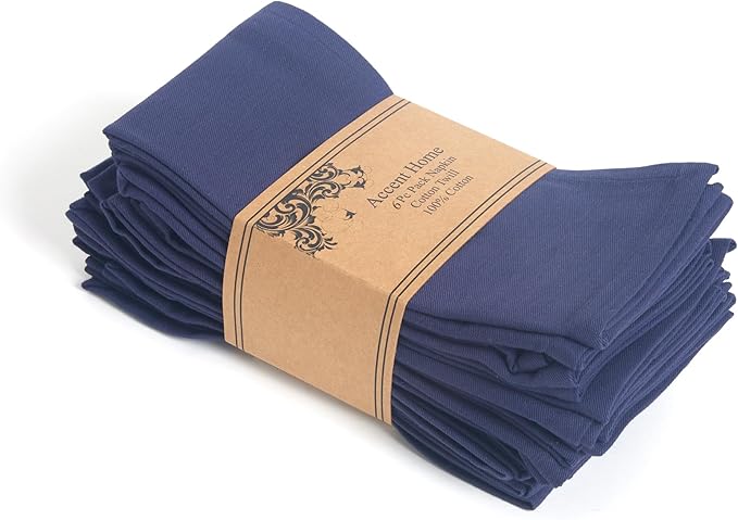 Accent Home 100% Cotton Napkins, Delicate Cloth Napkins for Dinners, Parties and Weddings，18 x 18 Inch Set of 6 - Navy