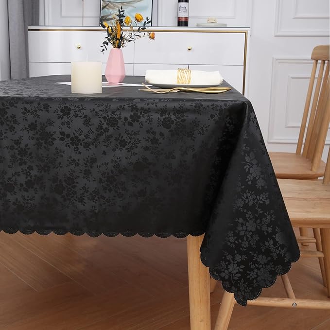 Smiry Rectangle Table Cloth, Waterproof Heavy Duty Vinyl Tablecloths, Wipeable Washable Table Cover for Kitchen and Dining Room (Black, 70" X 120")