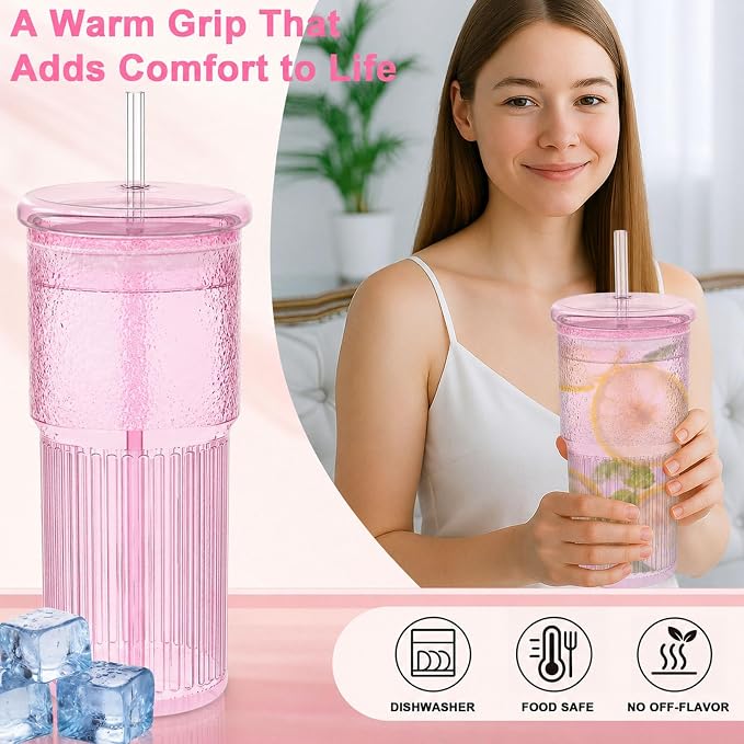 Luiaiog 20oz Glass Cups with Lids and Straws - Image 2