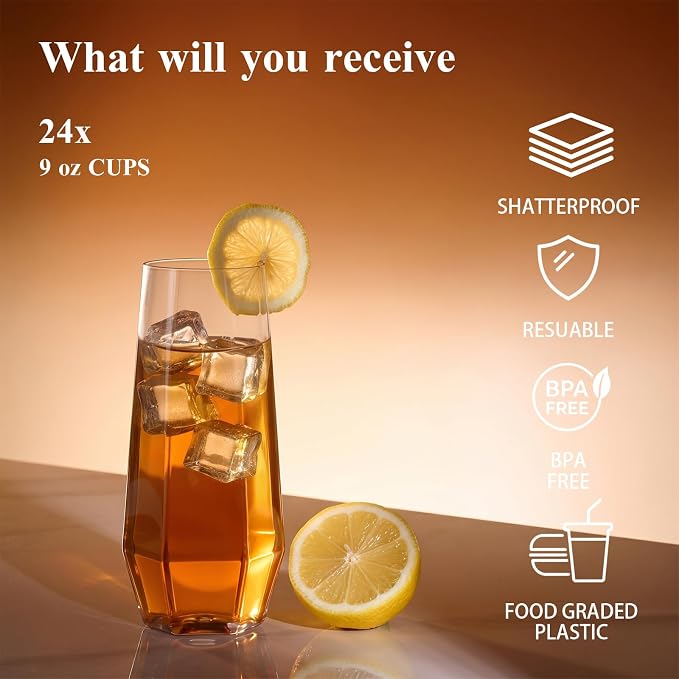 BESTSTAR 48 Pack Clear Plastic Wine Glasses Set BPA-Free Shatterproof | 24 9 OZ - Image 5