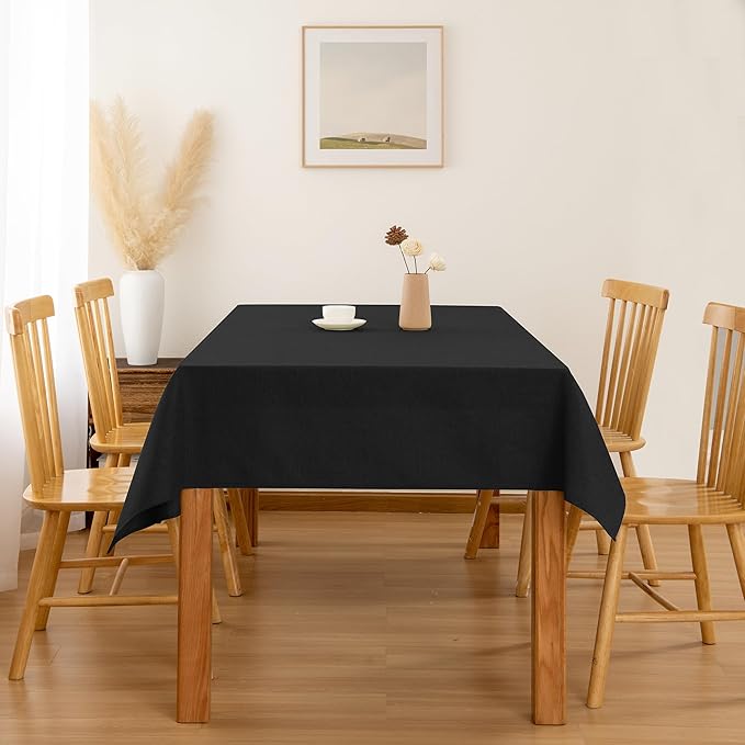 Hiasan Faux Linen Rectangle Tablecloth - Wrinkle and Stain Resistant Washable Table Cloth for Kitchen Dining Room Holiday Table Cover for Party Dinner, Black, 54 x 120 Inch