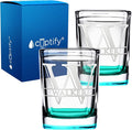 Personalized Glasses Set of 2 Initial and Name 2oz Teal Bottom Etched Square Shot Glass Engraved with Custom Text Birthday Gift for Men and Women