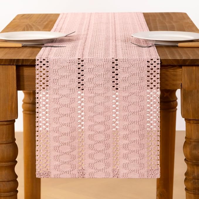 Pink Boho Table Runner Farmhouse Macrame Woven Table Runner 12x48 Inch | Small - Image 3
