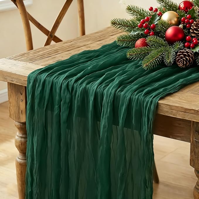 6Pcs Christmas Table Runner, 10FT Cheesecloth Emerald Green Table Runners by Miucat