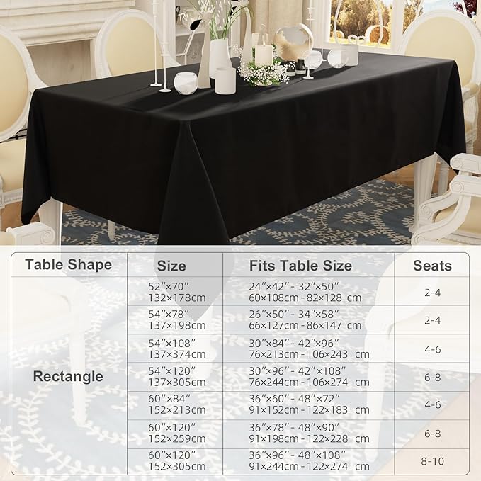 Smiry Rectangle Table Cloth, Waterproof Anti-Scratch Polyester Tablecloth, Decorative Washable Fabric Table Cover for Dining, Buffet, Parties and Outdoor, 54x78, Black