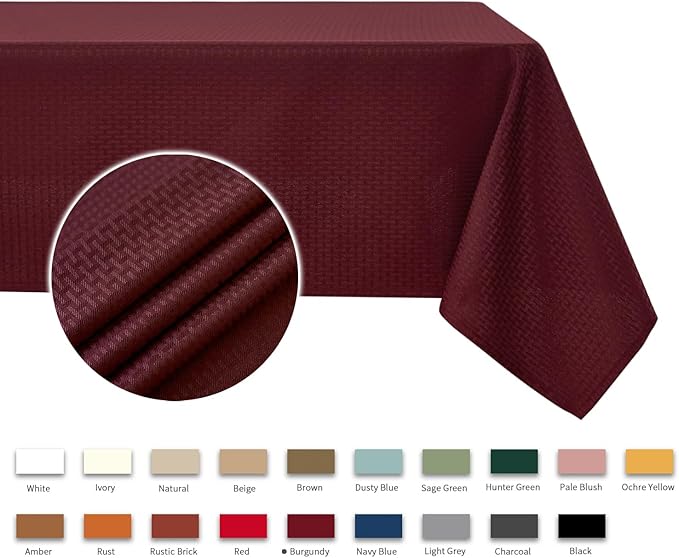 maxmill Square Tablecloth Weaved Texture Stain Resistant Waterproof Wrinkle Free Washable Soft Table Cloth, Decorative Fabric Table Cover for Dining Room Dinner and Parties, 52 x 52 Inch, Burgundy