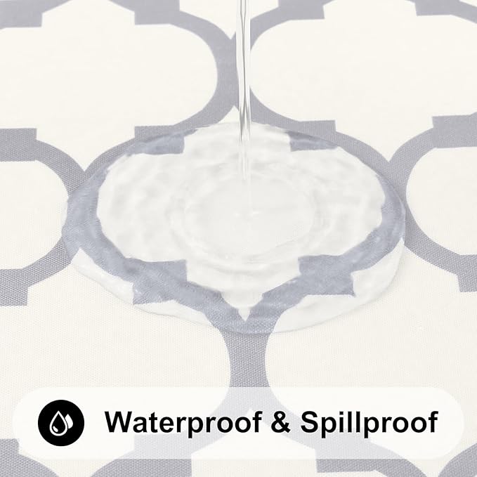 Smiry Round Plastic Table Cloth, Waterproof Vinyl Tablecloth with Flannel Backing for Round Tables, Wipeable & Spillproof for Dining, Camping, Indoor and Outdoor (60" Round, Beige)