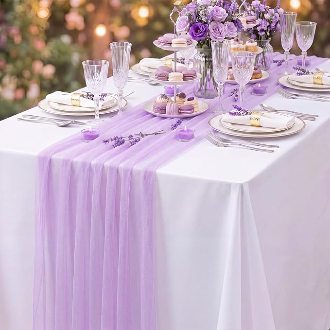 4 Pcs Pastel Table Runners 29 x 71 Inch Colorful Tulle Table Runner Macaron - Image 5