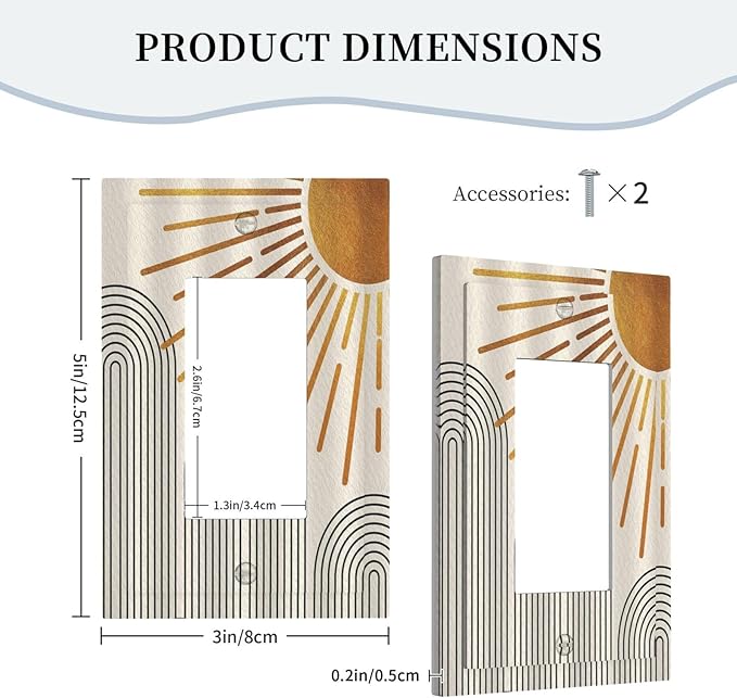 Outlet Covers Mid Century Boho Sun Beige Minimalist Abstract 1 Gang Wall Plate Single Rocker Light Switch Cover Decorative GFCI Receptacle Electrical Switchplate for Bathroom Bedroom （2 Pack）