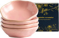 4.4Oz Kiln-Changed Dipping Bowls, 4.3 Inches Ceramic Flower-Shaped Soy Sauce Dishes, Small Appetizer/Side Plates Set of 4 (pink)