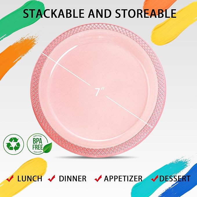 WELLIFE Neon Red Party Plates 9 Inch -150 Count, Translucent Red Plastic Disposable Dinner Plates for Fluorescent Neon Theme Party Dessert Cake Salad Appetizers Valentine's Day Easter Mother's Day