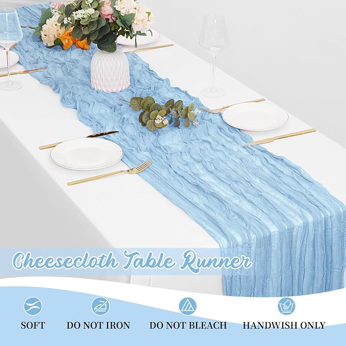 8 Pack Baby Blue Cheesecloth Table Runners 20x120 Inch Gauze Table Runner 10FT - Image 6