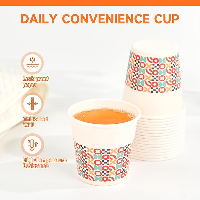 100 Pack 3 oz Bathroom Cups, Disposable Paper Cups with Rolled Rim, Small Paper Mouthwash Cup for Guest Bathrooms, Vanity & Office Use, Puzzle