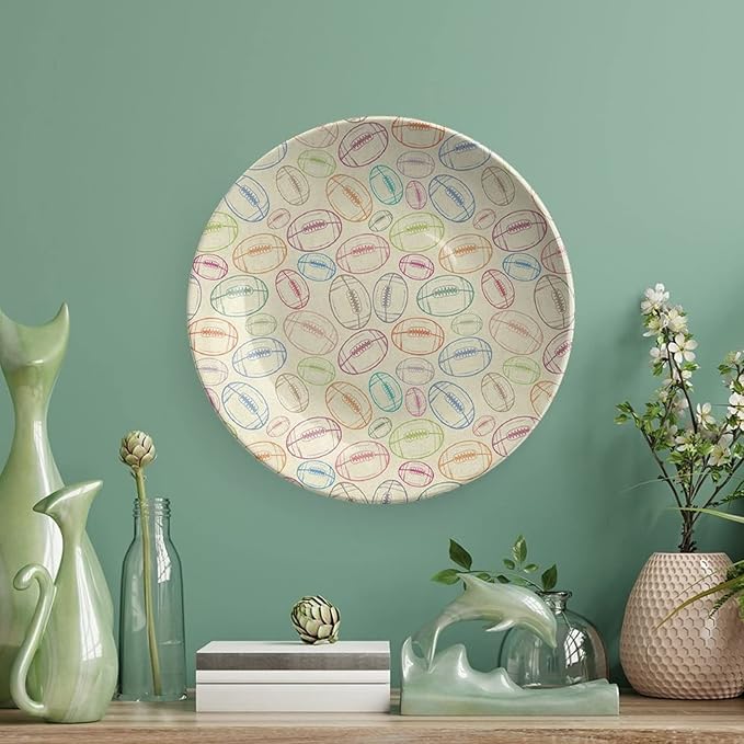 Ceramic Plates, American Football Decorative Ceramic Plates, Grunge Looking Hand Drawn Sports Sketch, 7 Inch, Household Plates Decorative, Multicolor