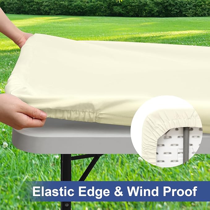 homing 2 Pack Rectangle Table Cloth, Elastic Fitted Fabric Tablecloth Fits for 5 Foot Folding Tables, Washable Table Cover for Picnic, Camping, Indoor & Outdoor (Cream Yellow, 30" x 60")